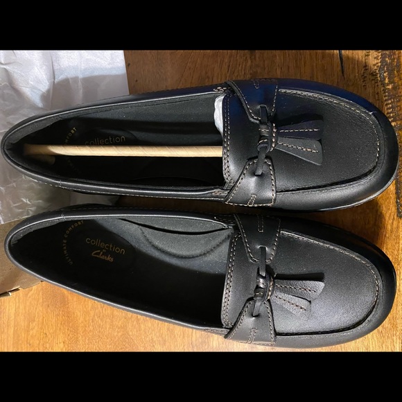Clarks - black leather Ashland Bubble size 8W - Picture 1 of 3
